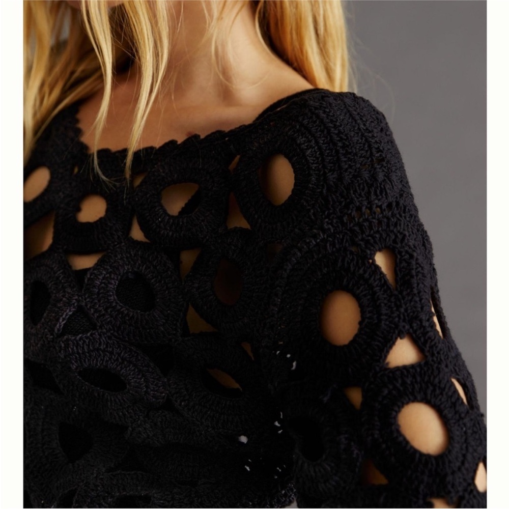 Anthropologie Maeve Cut-Out Crochet Topper in Black - Picture 3 of 7